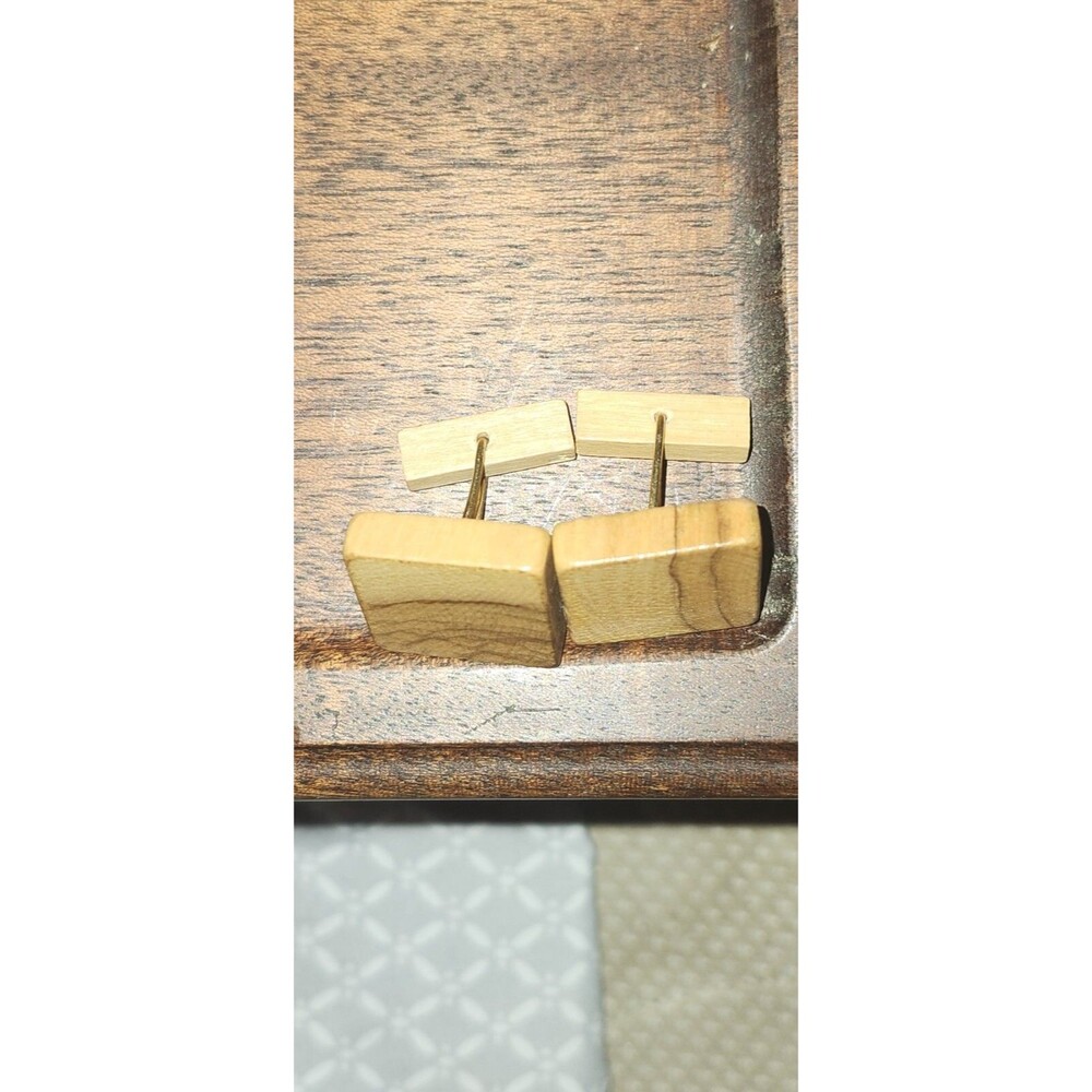 Handmade Natural Wood Cufflinks – Rustic Square Men’s Accessories - Picture 4 of 5